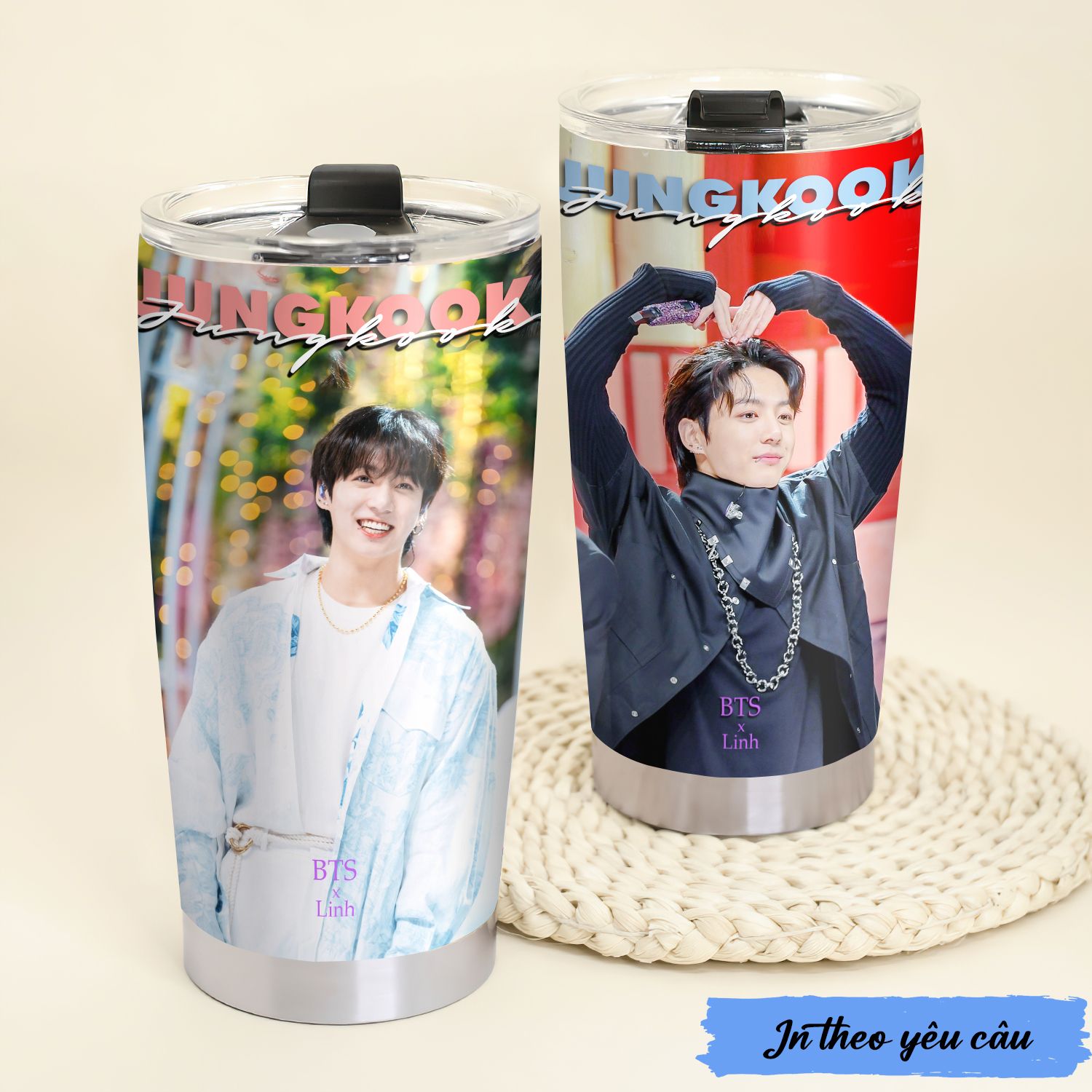 BTS JungKook in hình Tumbler Go Drink Cốc Giữ Nhiệt 600ml In tên, hình ảnh theo yêu cầu