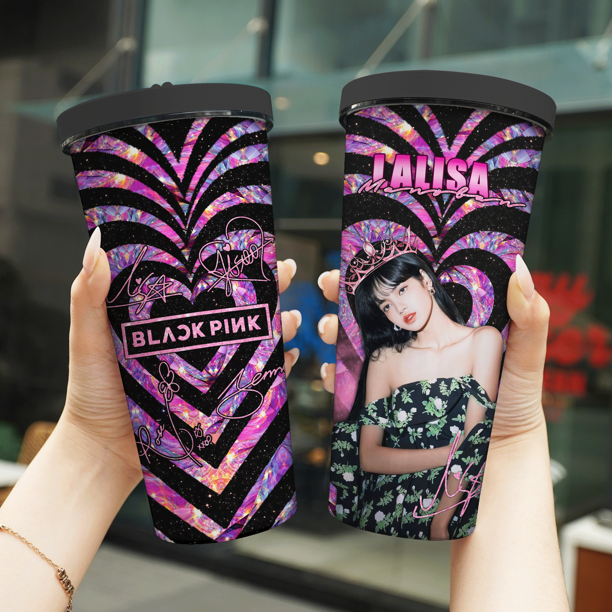 Black Pink In Heart Các Thành Viên Ly Giữ Nhiệt Go Drink Người Nổi Tiếng 740ml In tên, hình ảnh theo yêu cầu