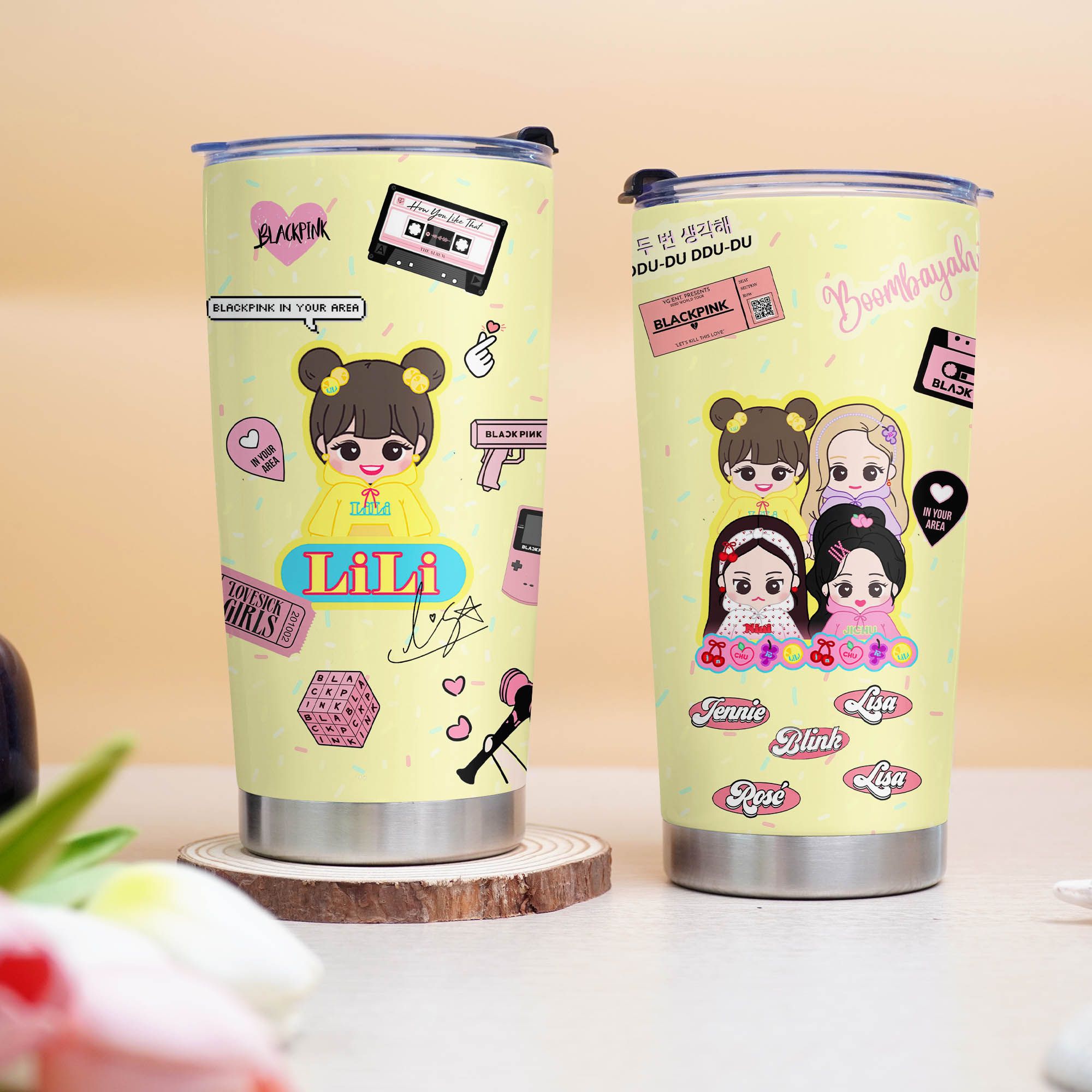 Blackpink Chibi Go Drink Người Nổi Tiếng/Idol Cốc giữ nhiệt 600ml In tên, hình ảnh theo yêu cầu