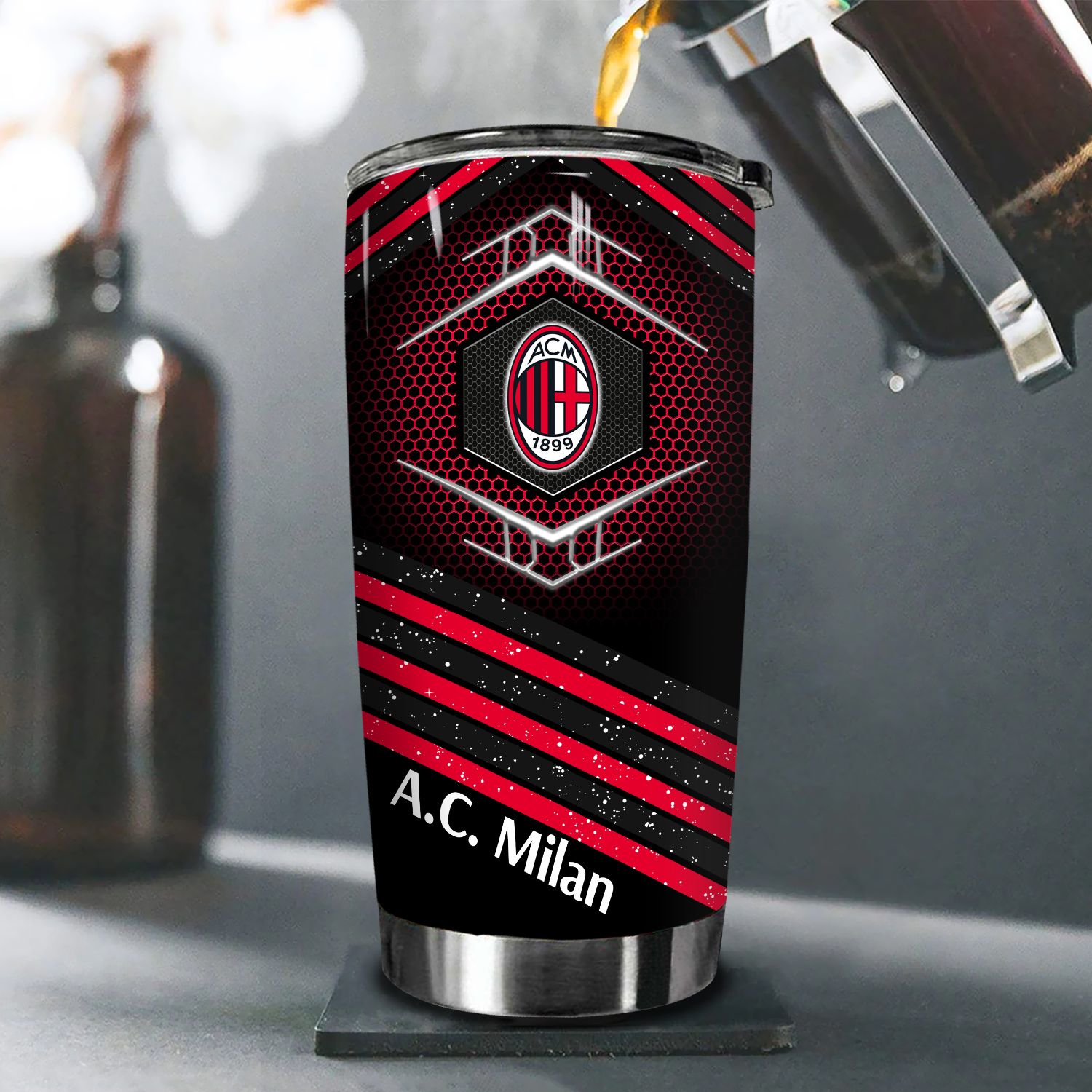 Logo Lưới CLB AC.Milan Go Drink Cốc Giữ Nhiệt 600ml In tên, hình ảnh theo yêu cầu