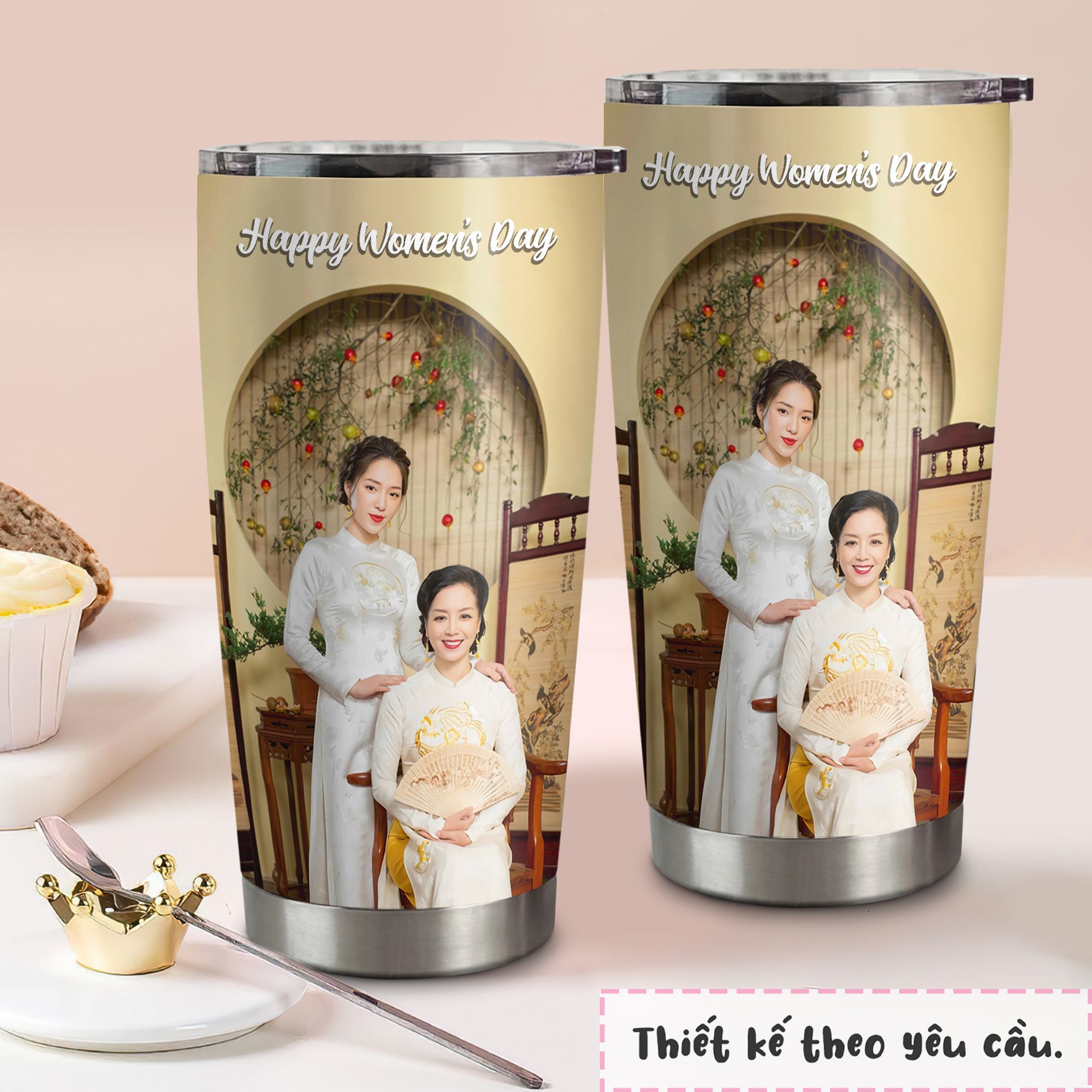 Mẹ và con gái 1 ảnh Go Drink Women's day Cốc Giữ Nhiệt 600ml In tên, hình ảnh theo yêu cầu