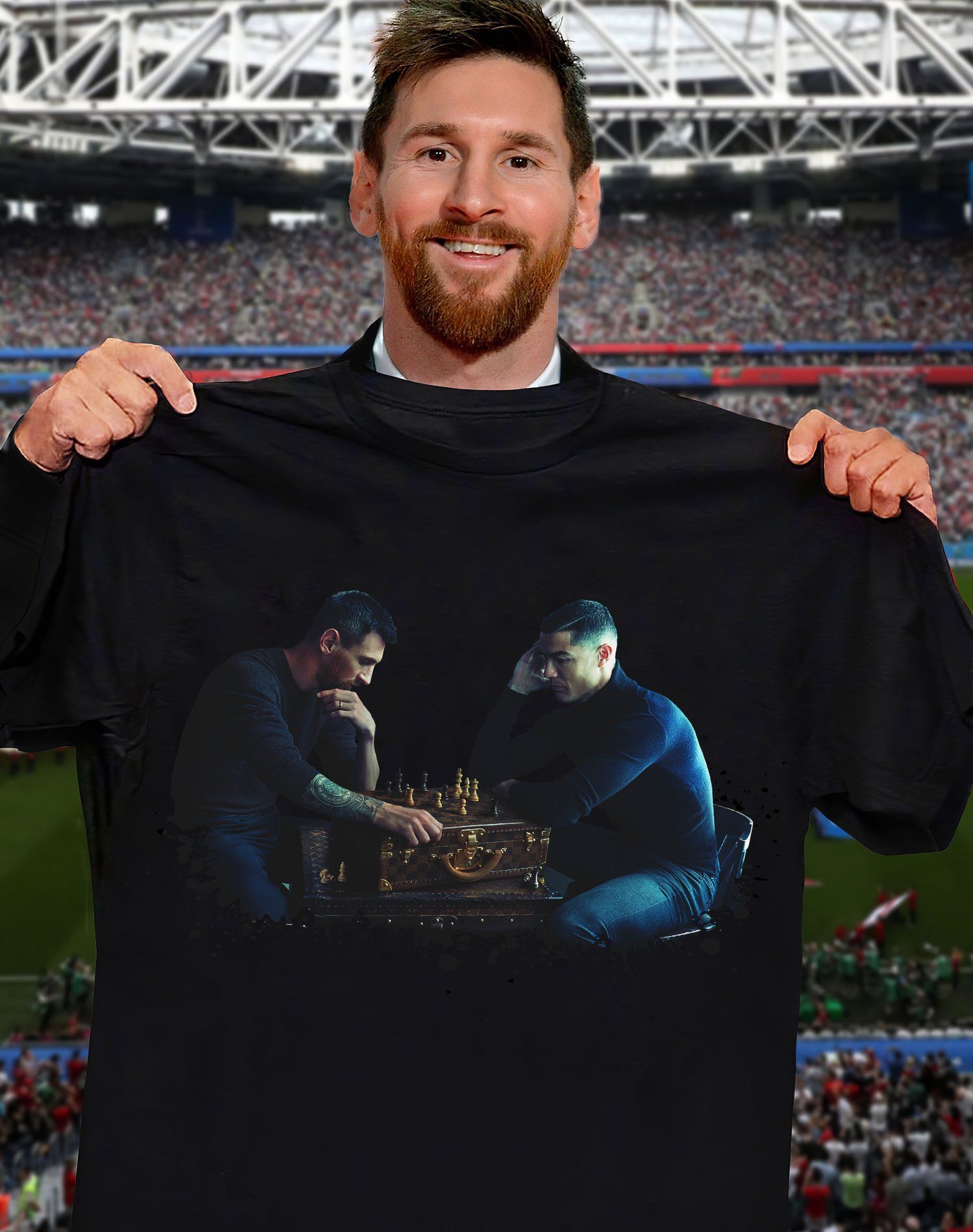 Messi Ronaldo đánh cờ Fans Bóng Đá BeautyTee In tên, hình ảnh theo yêu cầu