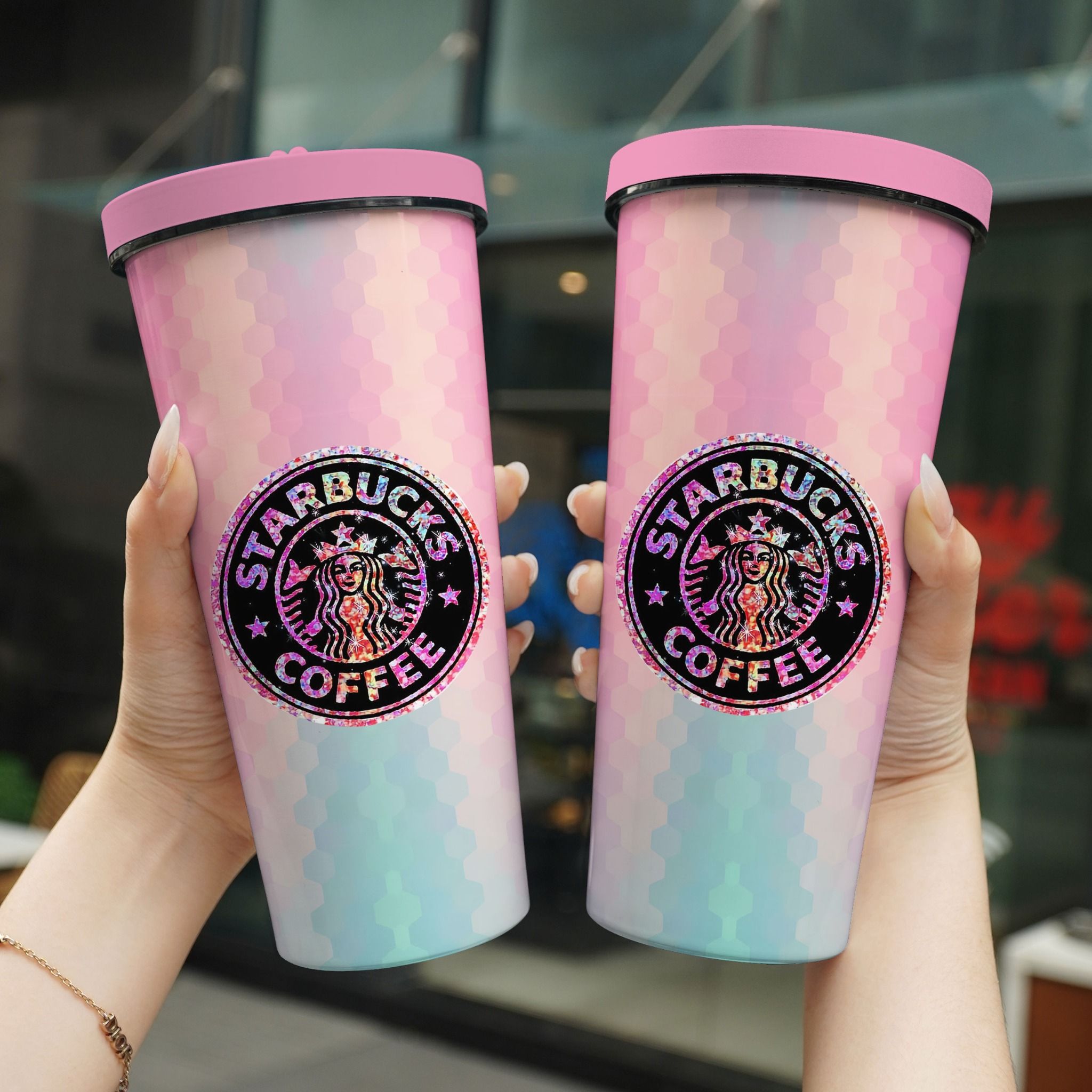Starbuck Colorful Go Drink In tên/ Ghép ảnh Cốc giữ nhiệt 740ml In tên, hình ảnh theo yêu cầu