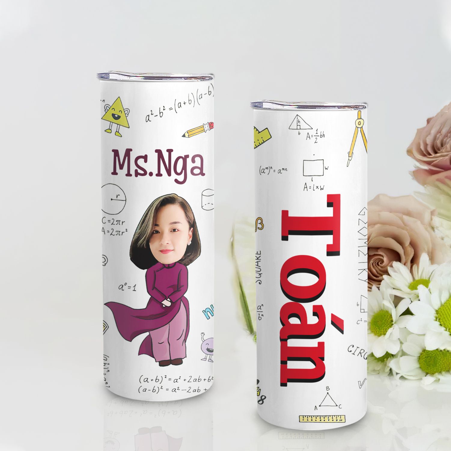 Giáo viên dạy Toán Go Drink In tên/ Ghép ảnh Bình giữ nhiệt skinny 600ml In tên, hình ảnh theo yêu cầu