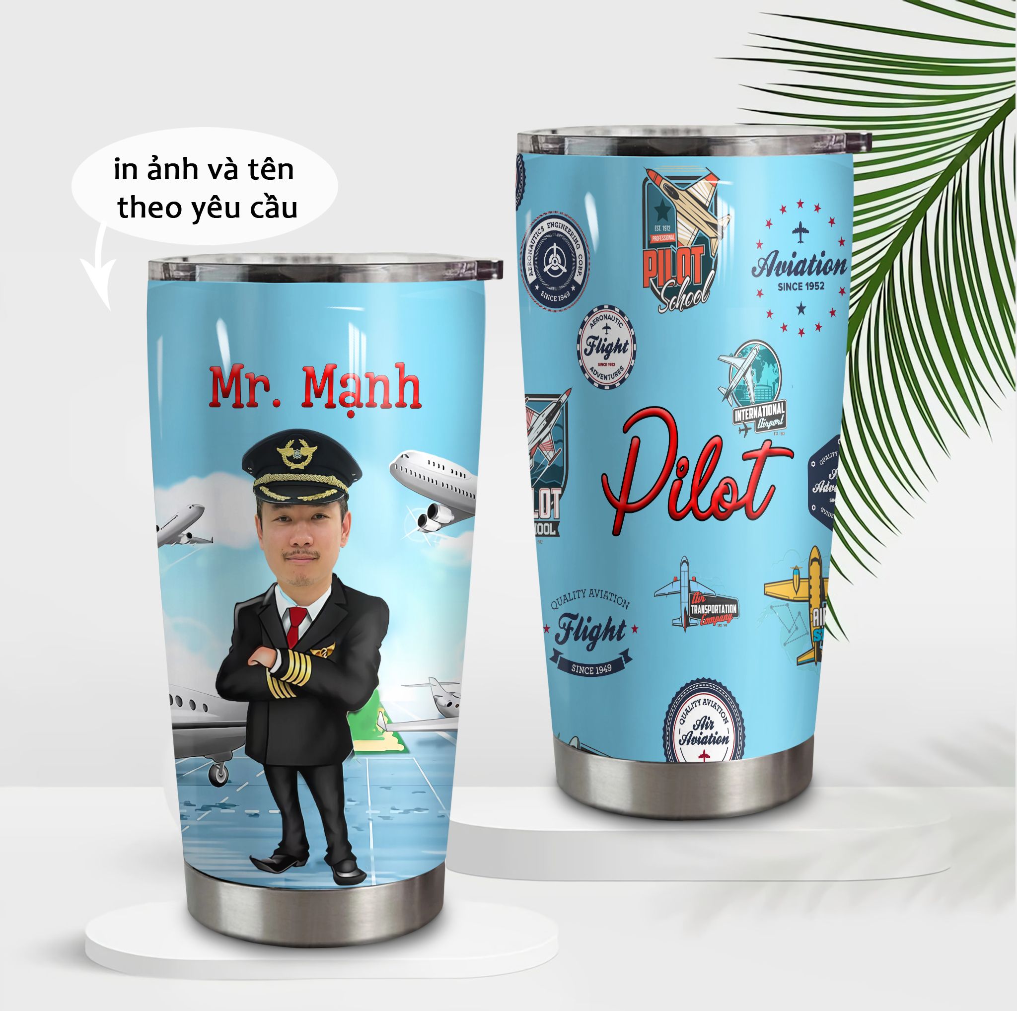 Phi công Chibi Go Drink In tên/ Ghép ảnh Cốc giữ nhiệt 600ml In tên, hình ảnh theo yêu cầu