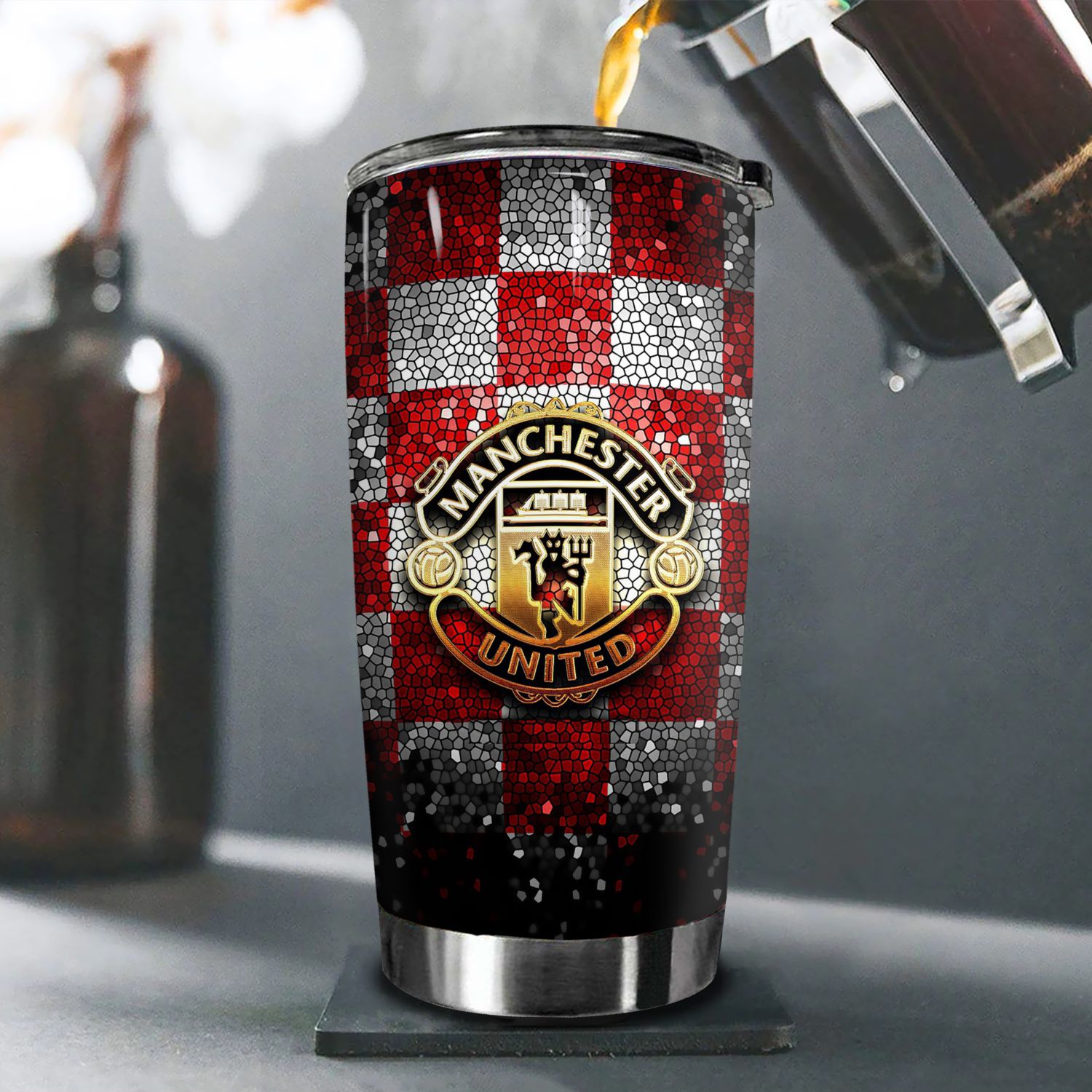 Logo CLB Manchester United Lấp Lánh Go Drink Fans Bóng Đá Cốc Giữ Nhiệt 600ml In tên, hình ảnh theo yêu cầu