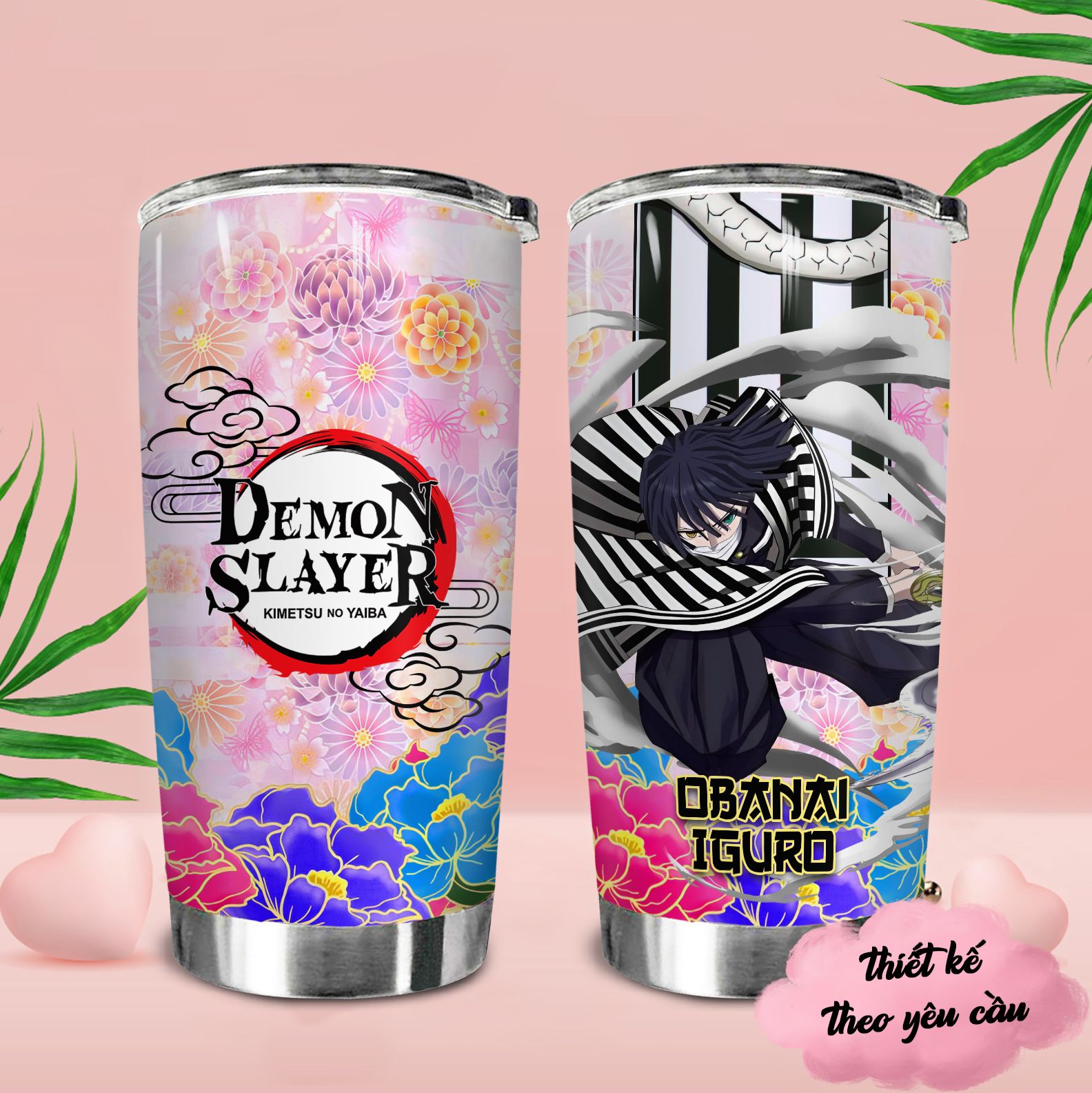 Demon Slayer Flower Pattern Go Drink Anime Cốc giữ nhiệt 600ml In Tên, Hình Ảnh Theo Yêu Cầu