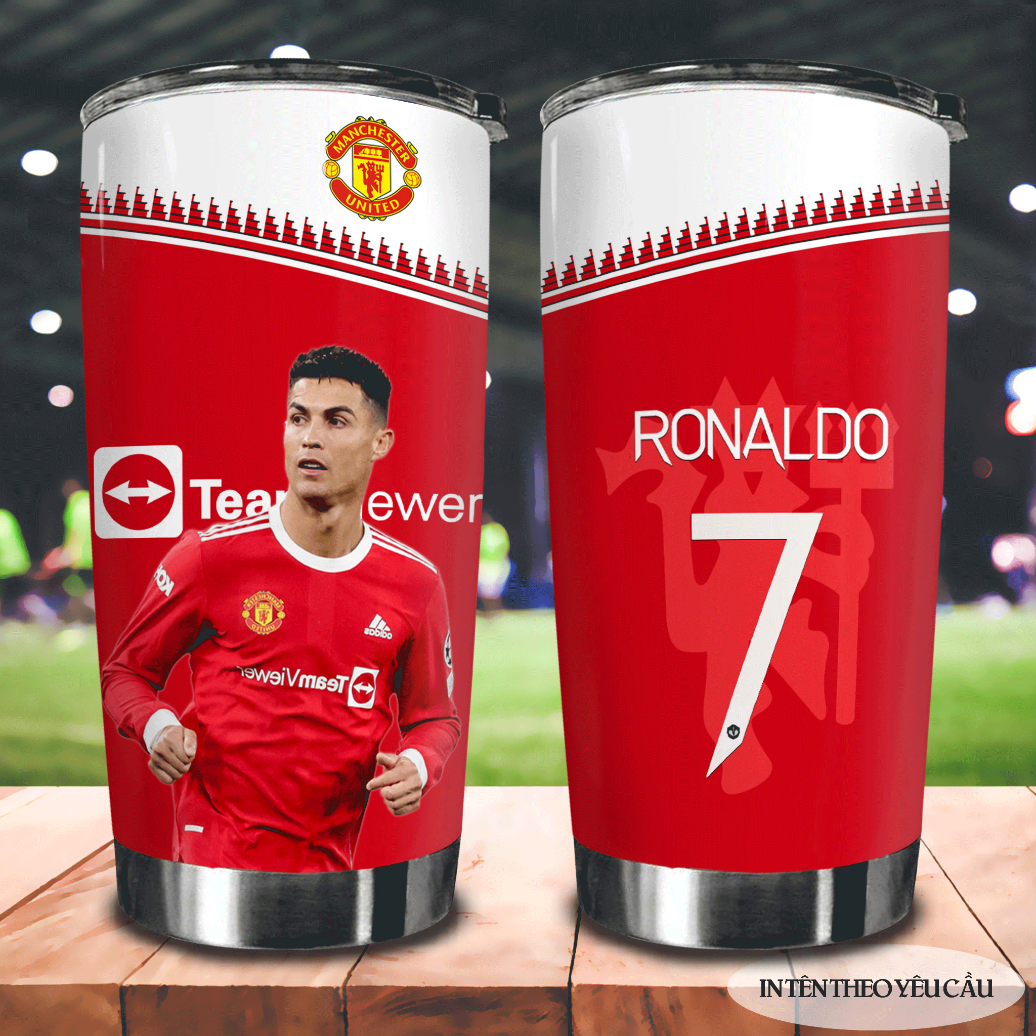 Cầu Thủ Ronaldo Kết Hợp Áo Đấu CLB Manchester United Go Drink Cốc giữ nhiệt 600ml In tên, hình ảnh theo yêu cầu