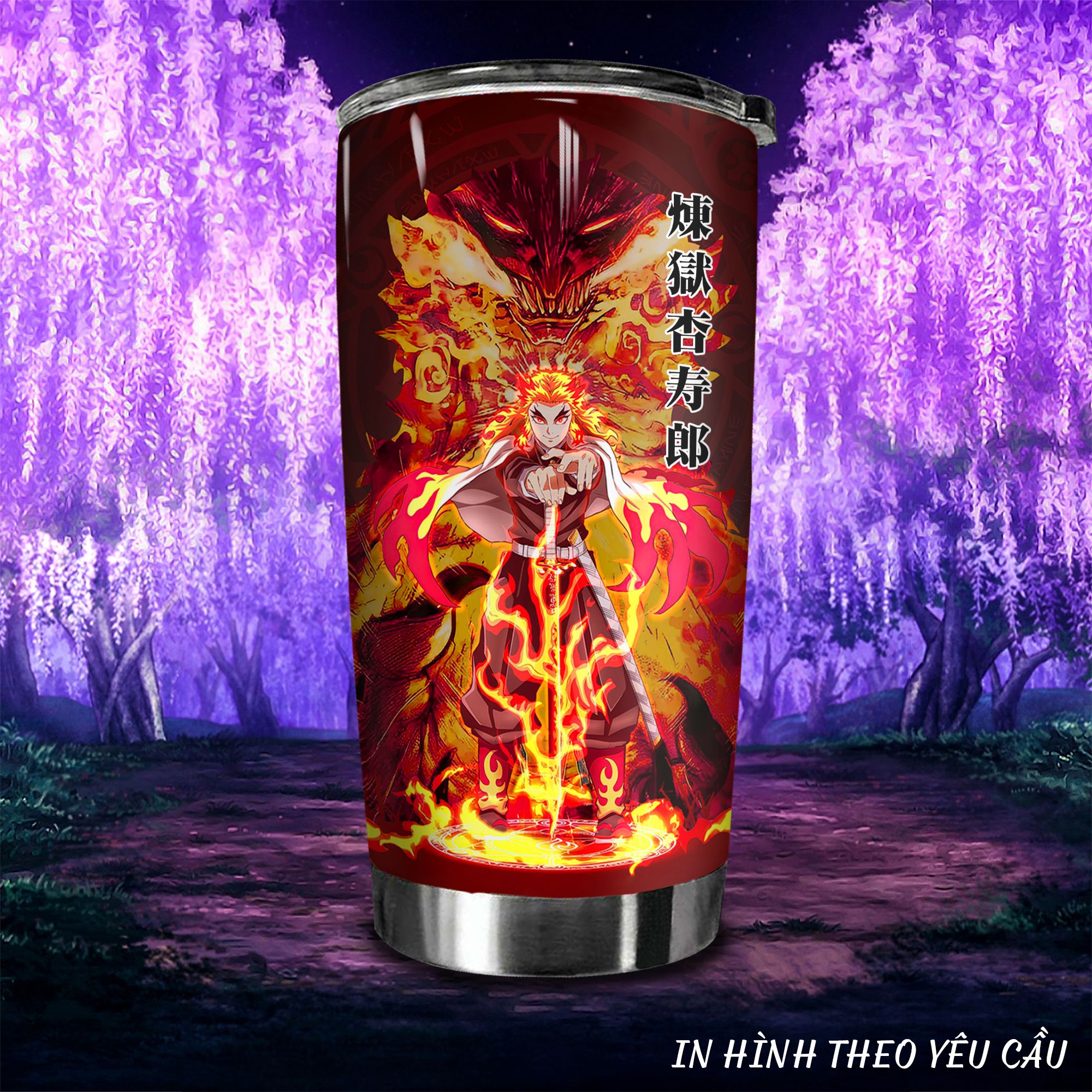 Rengoku Demon Slayer Go Drink Anime Cốc giữ nhiệt 600ml In tên, hình ảnh theo yêu cầu