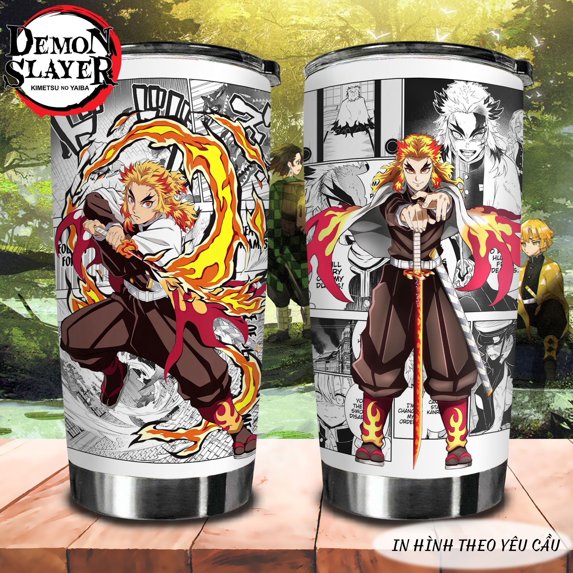 Rengoku Kết Hợp Truyện Tranh Demon Slayer Go Drink Anime Cốc giữ nhiệt 600ml In tên, hình ảnh theo yêu cầu
