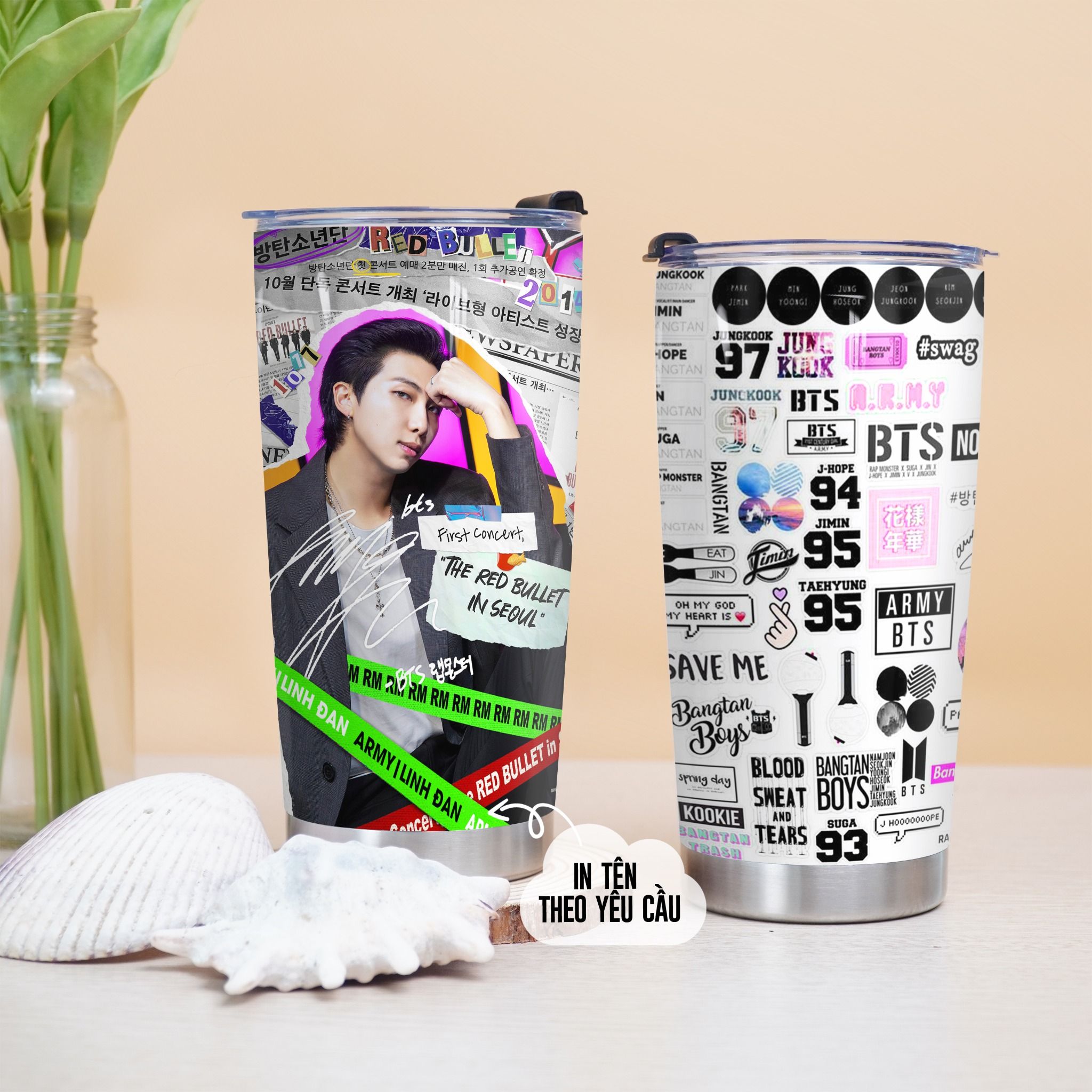 BTS giấy báo Go Drink Người nổi tiếng/Idol Cốc Giữ Nhiệt 600ml In tên, hình ảnh theo yêu cầu