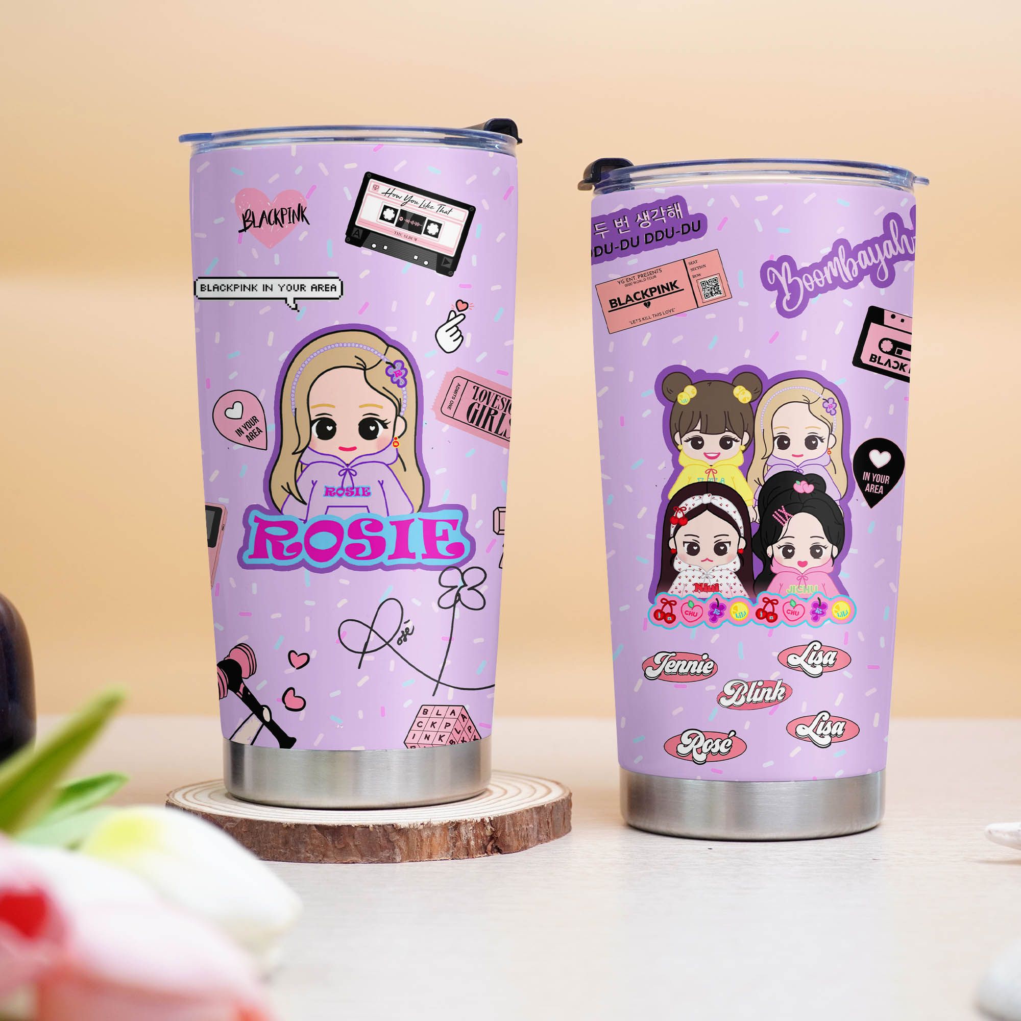 Blackpink Chibi Go Drink Người Nổi Tiếng/Idol Cốc giữ nhiệt 600ml In tên, hình ảnh theo yêu cầu