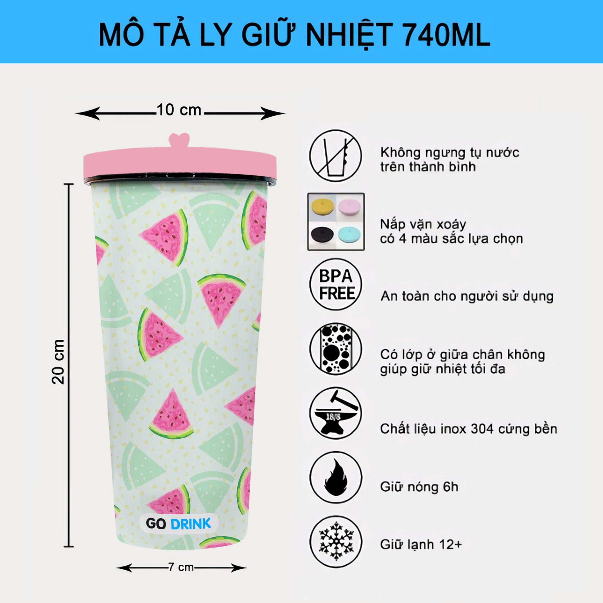 Báo Hồng Fall in Love Go Drink Cốc Giữ Nhiệt 740ml In tên, hình ảnh theo yêu cầu