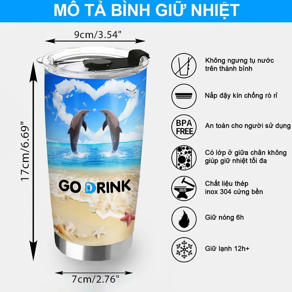 Thuộm buồm xuôi gió mệnh Kim Go Drink Phong thủy - Tài lộc Ly giữ nhiệt 600ml In Tên, Hình Ảnh Theo Yêu Cầu