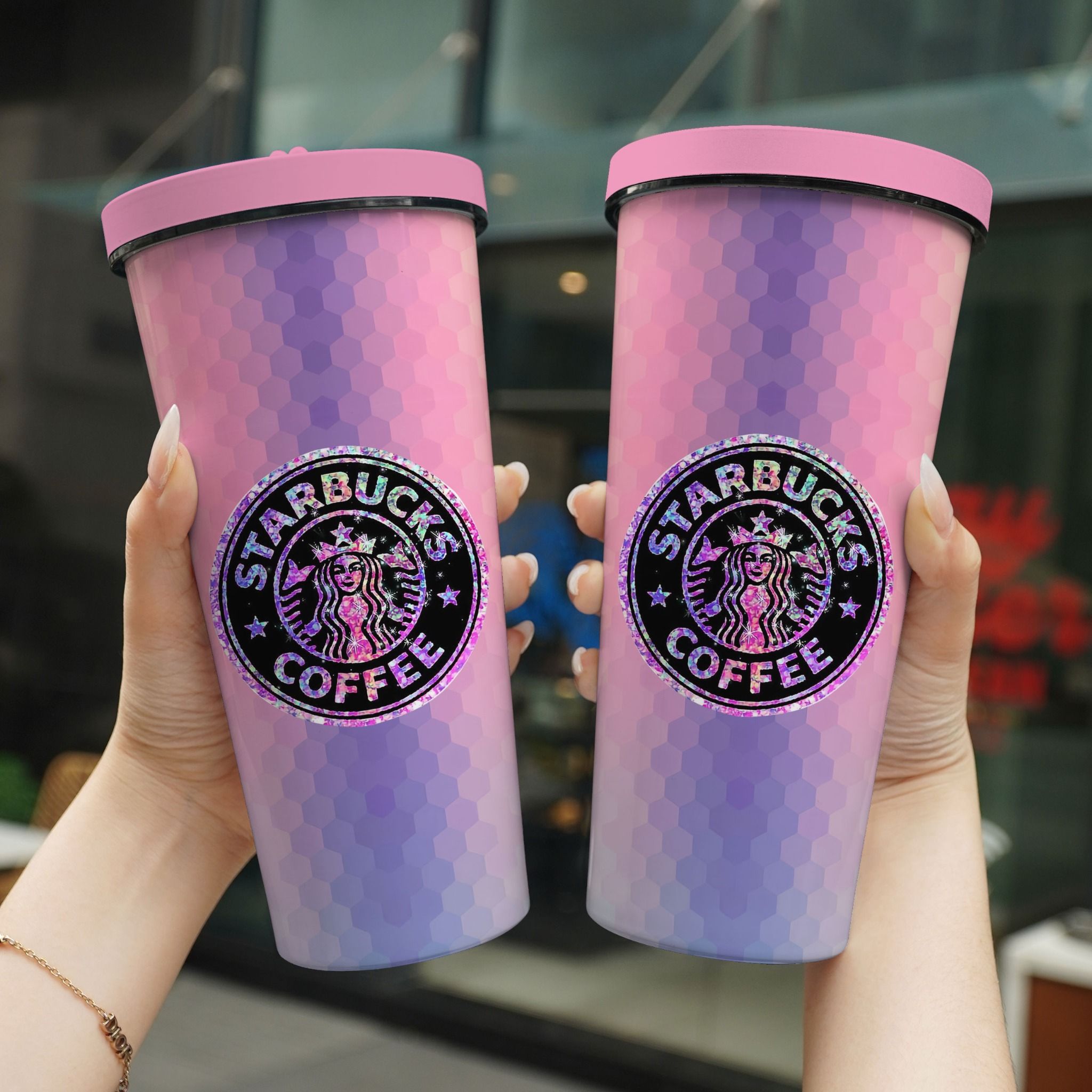 Starbuck Colorful Go Drink In tên/ Ghép ảnh Cốc giữ nhiệt 740ml In tên, hình ảnh theo yêu cầu