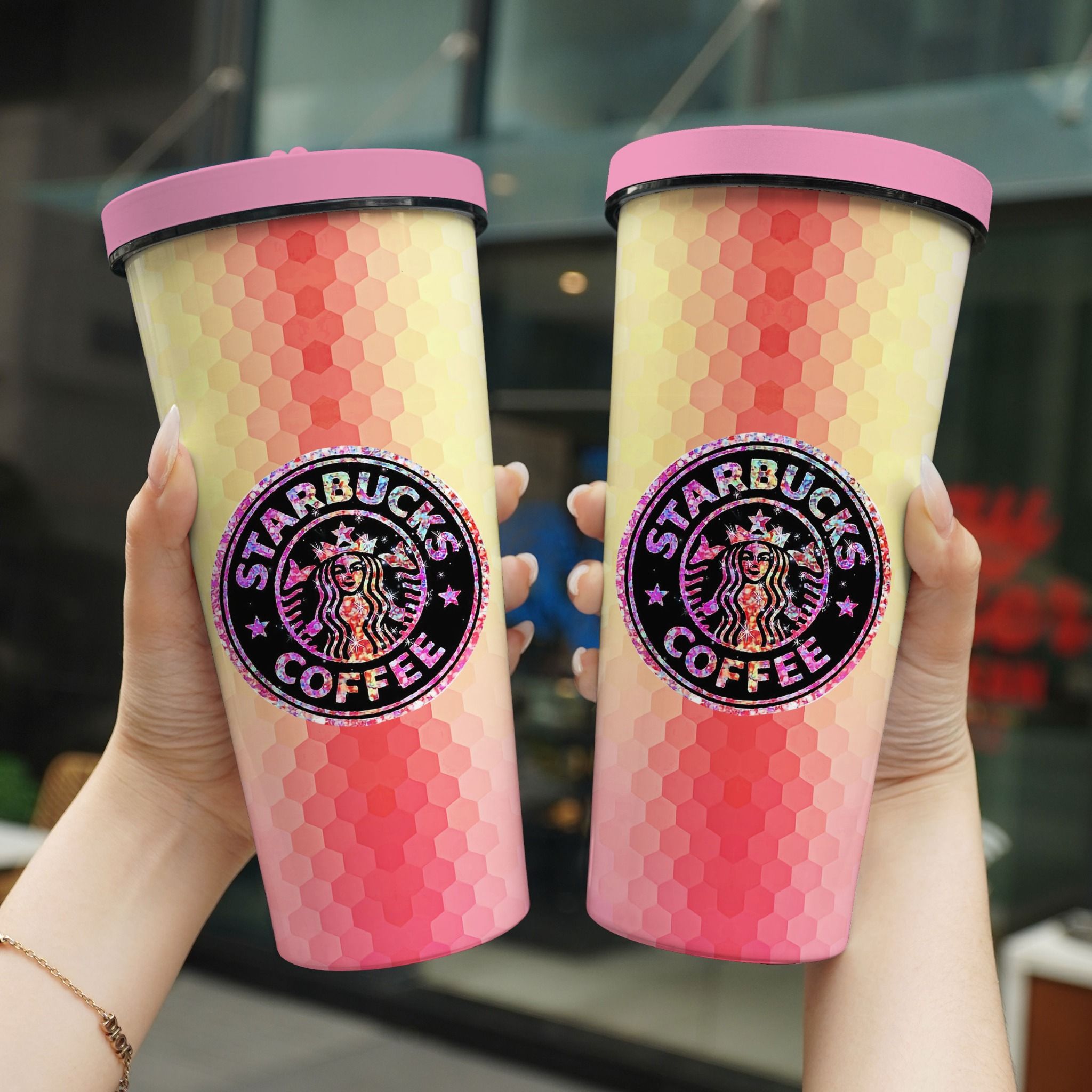 Starbuck Colorful Go Drink In tên/ Ghép ảnh Cốc giữ nhiệt 740ml In tên, hình ảnh theo yêu cầu