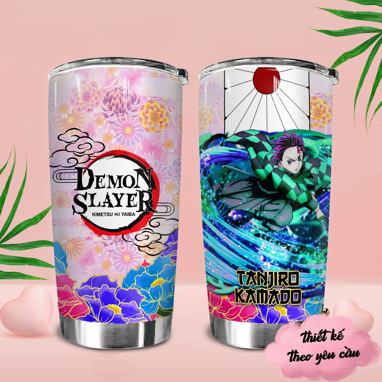 Demon Slayer Flower Pattern Go Drink Anime Cốc giữ nhiệt 600ml In Tên, Hình Ảnh Theo Yêu Cầu