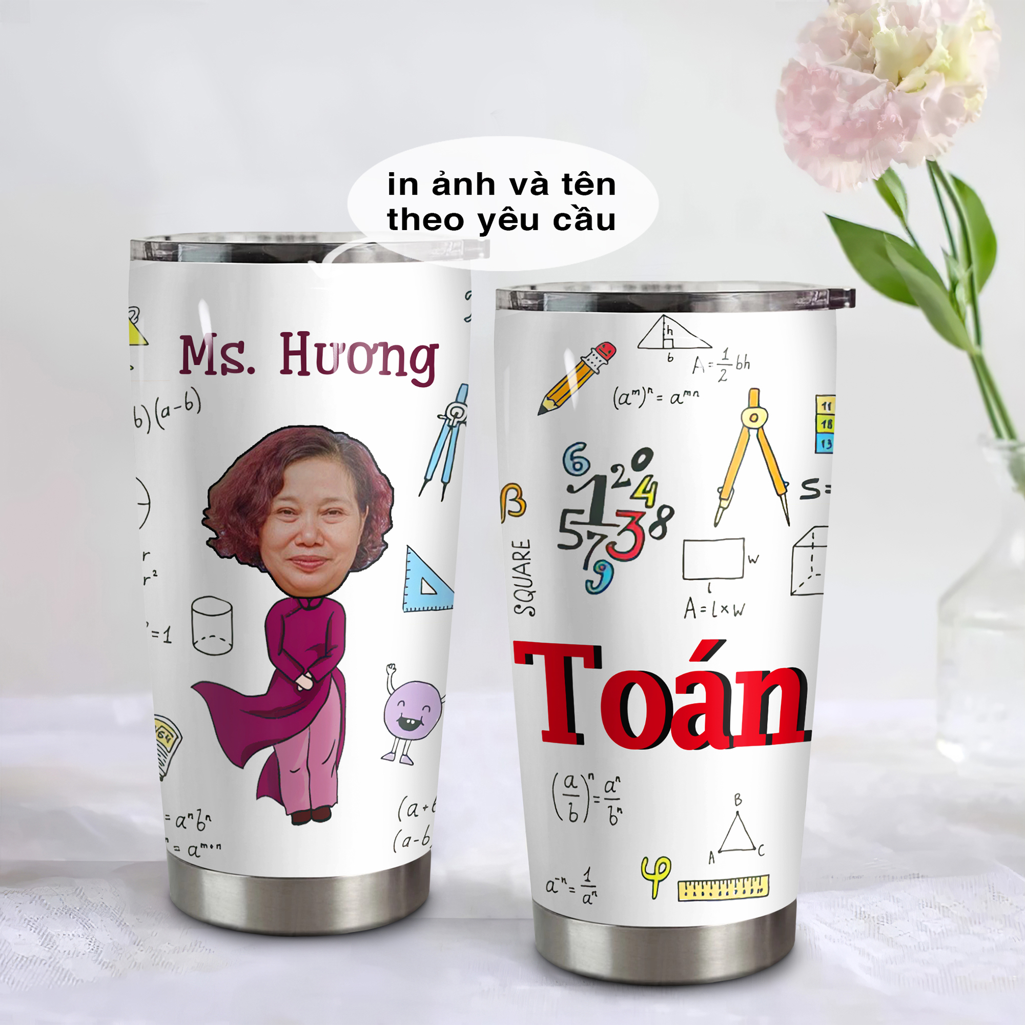 Giáo viên dạy Toán Go Drink In tên/ Ghép ảnh Cốc giữ nhiệt 600ml In tên, hình ảnh theo yêu cầu