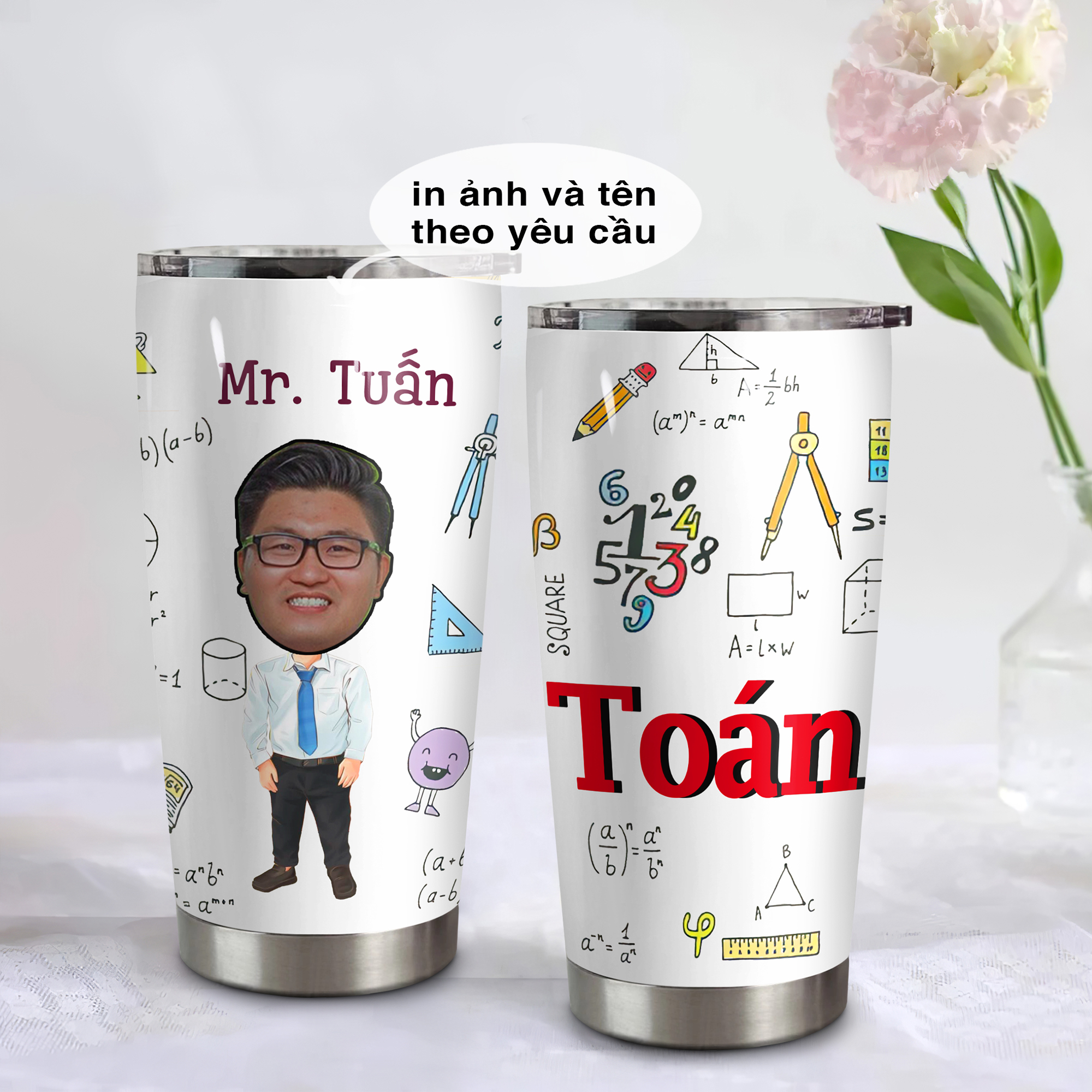 Giáo viên dạy Toán Go Drink In tên/ Ghép ảnh Cốc giữ nhiệt 600ml In tên, hình ảnh theo yêu cầu