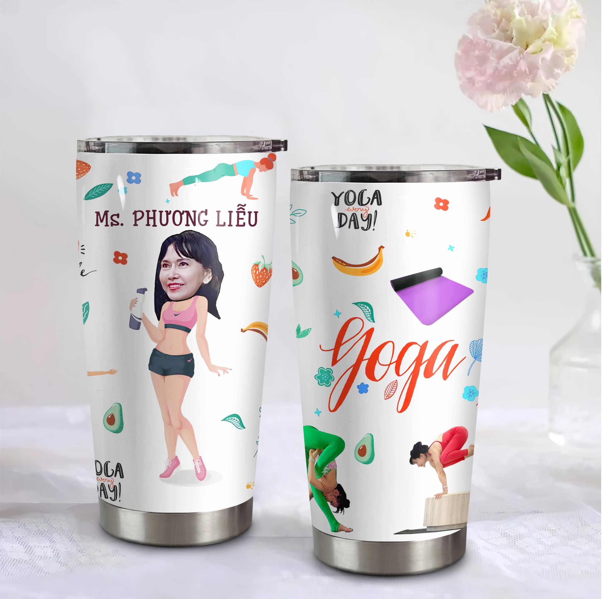 Giáo viên dạy Yoga Go Drink In tên/ Ghép ảnh Cốc giữ nhiệt 600ml In tên, hình ảnh theo yêu cầu