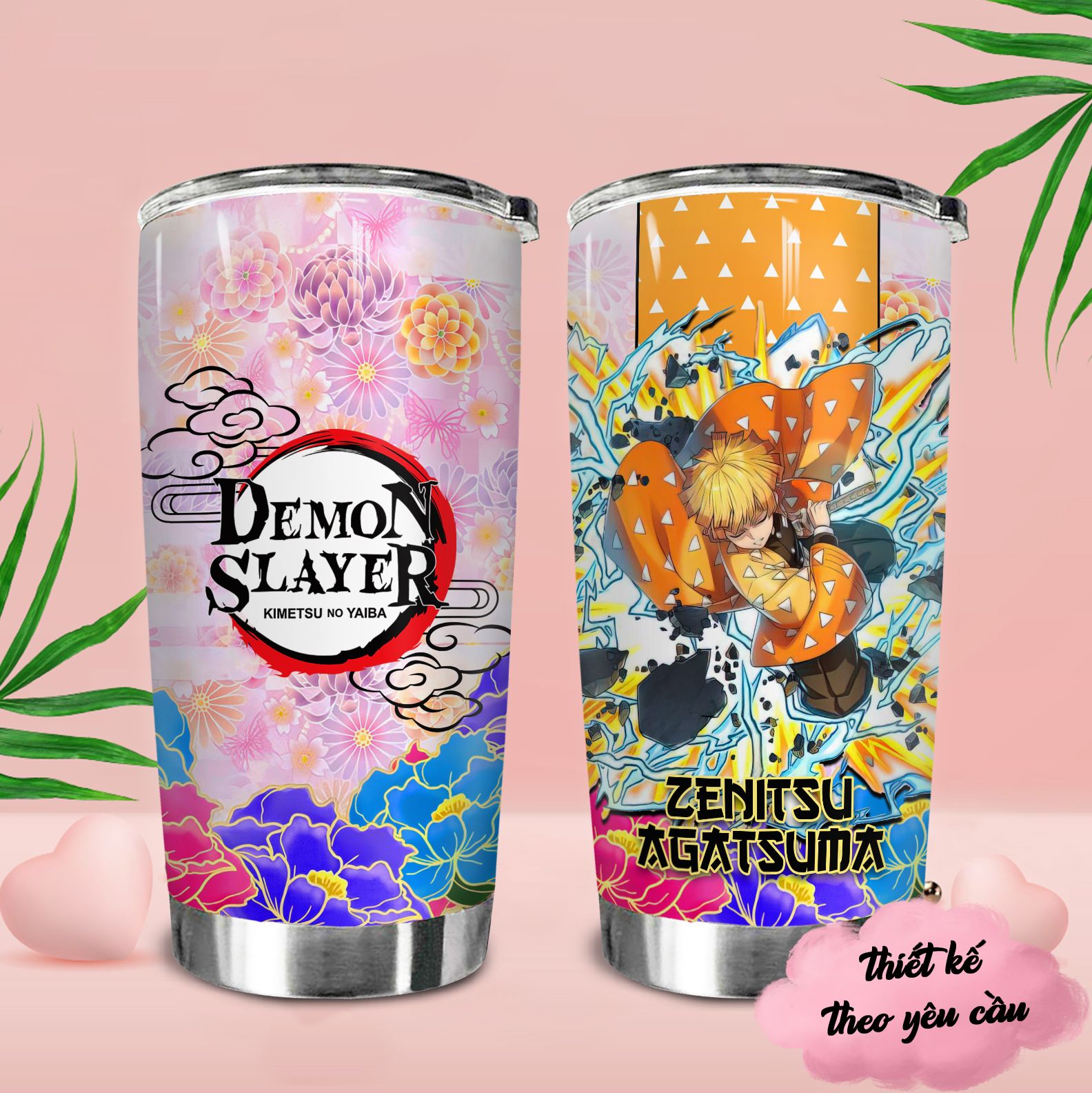Demon Slayer Flower Pattern Go Drink Anime Cốc giữ nhiệt 600ml In Tên, Hình Ảnh Theo Yêu Cầu