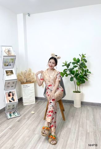 Đồ Bộ Mặc Nhà NhiStore Pyjama Dài Thời Trang Nữ Giá Rẻ Áo Cài Nút Tay Ngắn Sale Quần Dài Lưng Thun Co Dãn Dễ Mặc 50kg