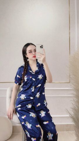 Đồ Bộ Mặc Nhà NhiStore Pyjama Dài Thời Trang Nữ Giá Rẻ Áo Cài Nút Tay Ngắn Sale Quần Dài Lưng Thun Co Dãn Dễ Mặc 50kg