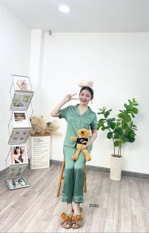 Đồ Bộ Mặc Nhà NhiStore Pyjama Dài Thời Trang Nữ Giá Rẻ Áo Cài Nút Tay Ngắn Sale Quần Dài Lưng Thun Co Dãn Dễ Mặc 50kg