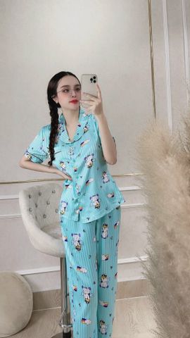 Đồ Bộ Mặc Nhà NhiStore Pyjama Dài Thời Trang Nữ Giá Rẻ Áo Cài Nút Tay Ngắn Sale Quần Dài Lưng Thun Co Dãn Dễ Mặc 50kg