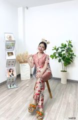 Đồ Bộ Mặc Nhà NhiStore Pyjama Dài Thời Trang Nữ Giá Rẻ Áo Cài Nút Tay Ngắn Sale Quần Dài Lưng Thun Co Dãn Dễ Mặc 50kg