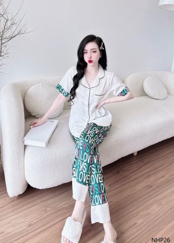 Đồ Bộ Mặc Nhà NhiStore Pyjama Dài Thời Trang Nữ Giá Rẻ Áo Cài Nút Tay Ngắn Sale Quần Dài Lưng Thun Co Dãn Dễ Mặc 50kg