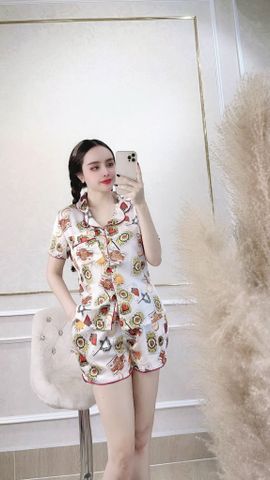Đồ Bộ Mặc Nhà NhiStore Pyjama Ngắn Thời Trang Nữ Giá Rẻ Áo Cài Nút Tay Ngắn Sale Quần Đùi Lưng Thun Co Dãn Dễ Mặc 50kg