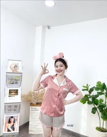 Đồ Bộ Mặc Nhà NhiStore Pyjama Ngắn Thời Trang Nữ Giá Rẻ Áo Cài Nút Tay Ngắn Sale Quần Đùi Lưng Thun Co Dãn Dễ Mặc 50kg