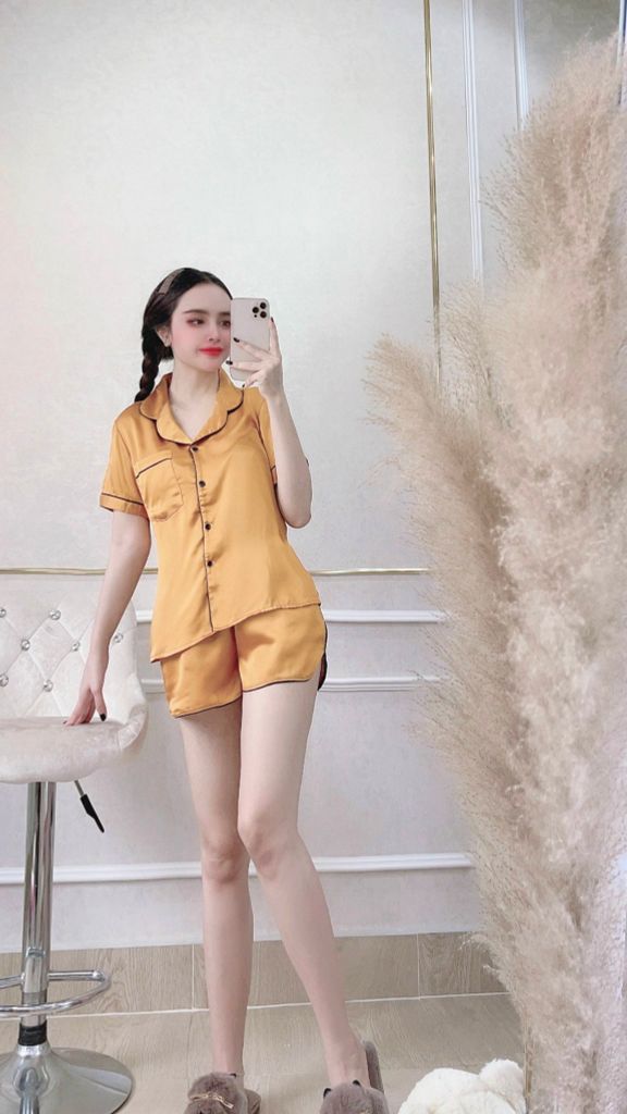 Đồ Bộ Mặc Nhà NhiStore Pyjama Ngắn Thời Trang Nữ Giá Rẻ Áo Cài Nút Tay Ngắn Sale Quần Đùi Lưng Thun Co Dãn Dễ Mặc 50kg