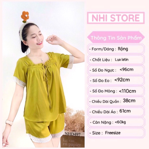 Bộ Đùi NHISTORE Cổ Vuông Lai Phối Ren Chất Lụa Satin Freesize Dưới 60kg