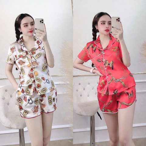 Pijama Nhistore Đồ Bộ Mặc Nhà Lụa Mango Lụa Satin Pyjama Quần Ngắn Áo Tay Ngắn Nhiều Màu Freesize 55Kg