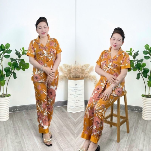 Đồ Bộ Trung Niên NHISTORE Quà Tặng Mẹ, Bà Lụa Bông Pijama Tay Ngắn Quần Dài Có Túi Big Size 45kg 85kg