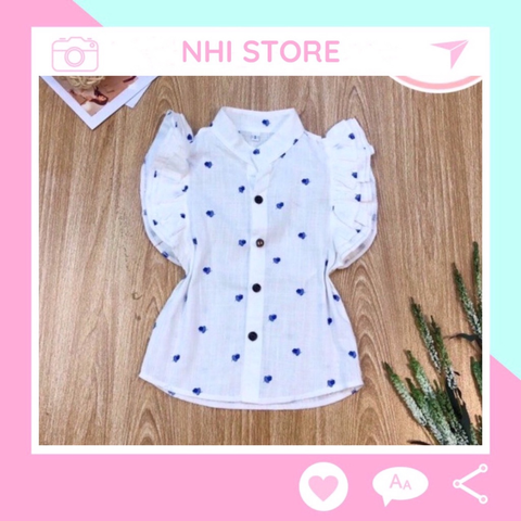 [ẢNH +VIDEO THẬT ] ÁO SƠ MI BÉ GÁI NHISTORE LINEN TAY CÁNH TIÊN  HỌA TIẾT DỄ THƯƠNG