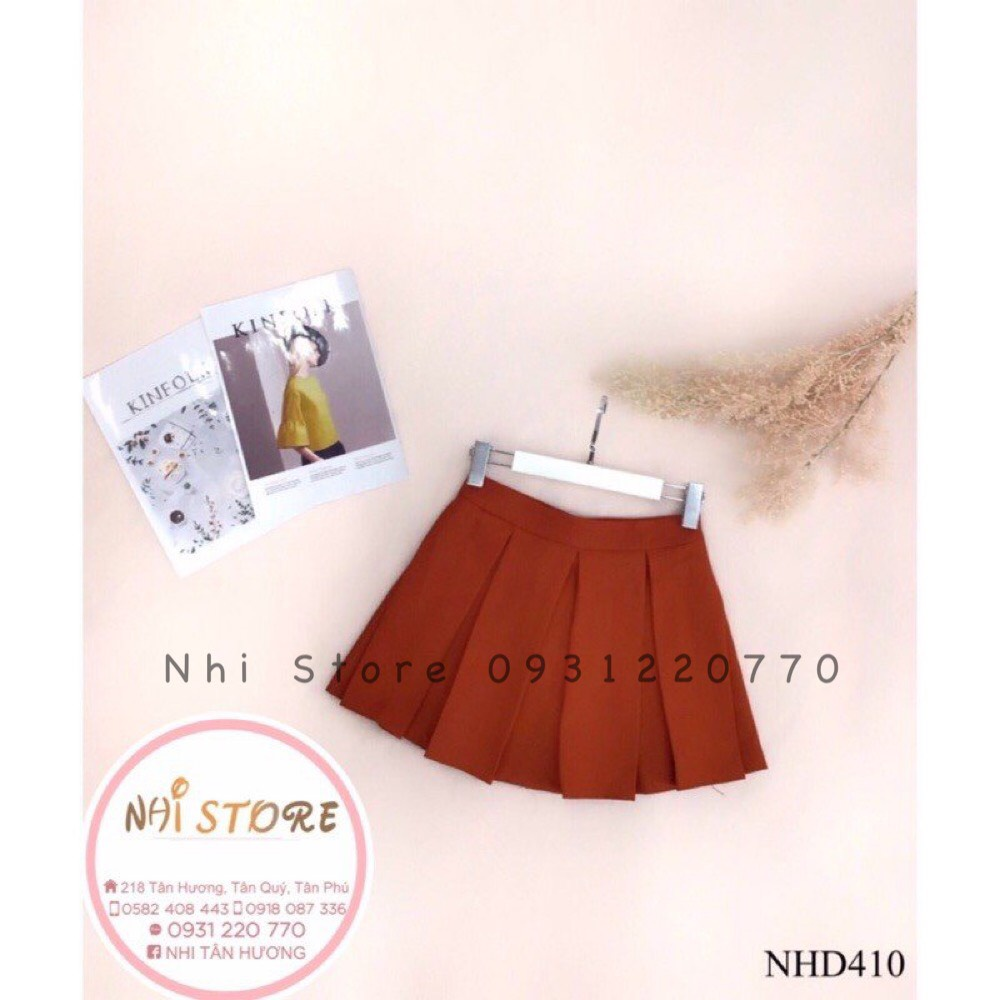 Chân Váy Nữ NHISTORE Dáng Xòe Xếp Ly Vải Cotton Lạnh Dài Trên Gối Freesize Dưới  55kg