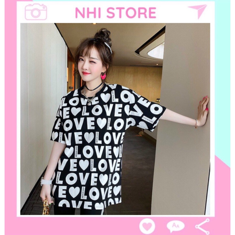 Set Bộ Nữ NhiStore Áo Thun Lạnh Tay Ngắn In 3D Love Trắng Hồng Phối Quần Ngố Cotton Viền Kim Tuyến 45 - 65kg