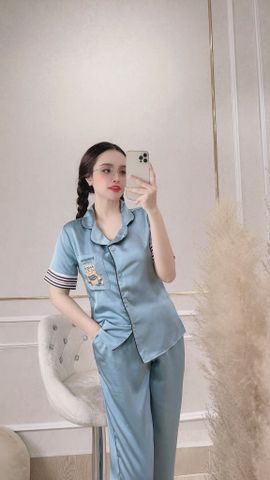 Đồ Bộ Mặc Nhà NhiStore Pyjama Dài Thời Trang Nữ Giá Rẻ Áo Cài Nút Tay Ngắn Sale Quần Dài Lưng Thun Co Dãn Dễ Mặc 50kg