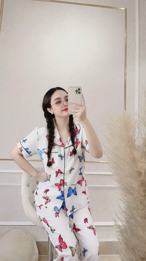 Đồ Bộ Mặc Nhà NhiStore Pyjama Dài Thời Trang Nữ Giá Rẻ Áo Cài Nút Tay Ngắn Sale Quần Dài Lưng Thun Co Dãn Dễ Mặc 50kg