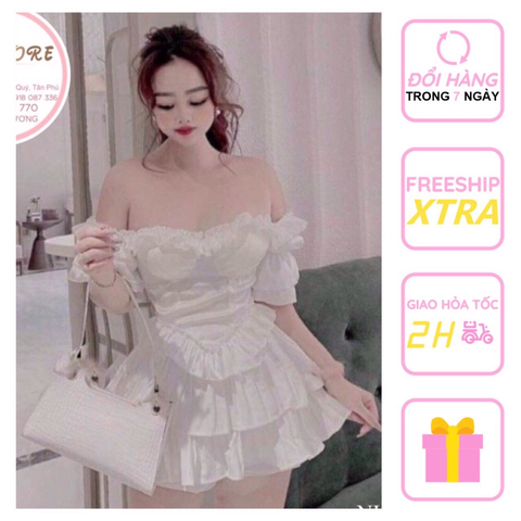 Áo Croptop Cổ Vuông Tay Phồng Bèo Dún Lai Nhọn Sang Chảnh  NHISTORE Freesize Dưới 55kg