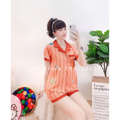 Bộ Lụa Mặc Nhà NHISTORE Pijama Quần Ngắn Tay Ngắn Phối Ren Họa Tiết Chuột Dễ Thương Size 40-55kg