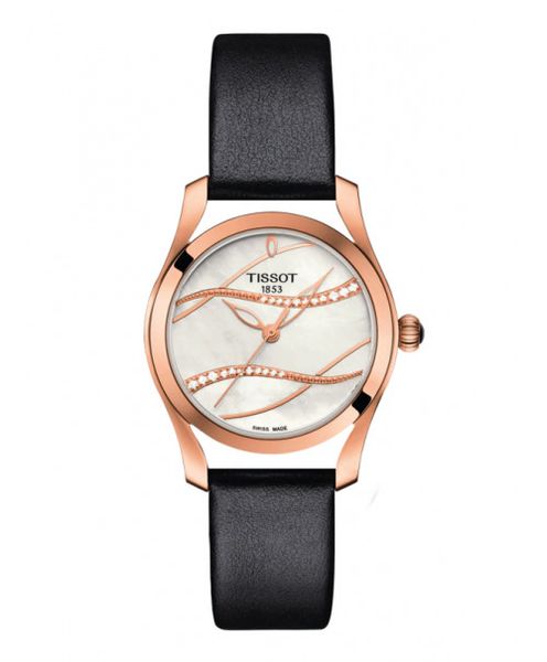  Đồng hồ Nữ Tissot T-Wave White Mother of Pearl Diamond Dial Black Leather #T1122103611100 