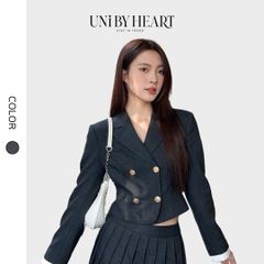 Áo blazer croptop nữ Colia Blazer AK008 họa tiết kẻ caro, dáng ngắn, chất liệu dày dặn - Uni By Heart