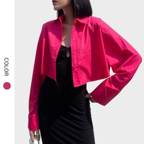 Áo sơ mi croptop Rosa Shirt SMI015 màu hồng trendy dáng rộng croptop dài tay - Uni By Heart