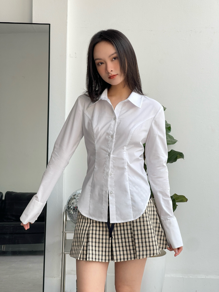 Áo sơ mi Tight Shirt SMI025 màu trắng trơn, form ôm, tay dài - Uni By Heart