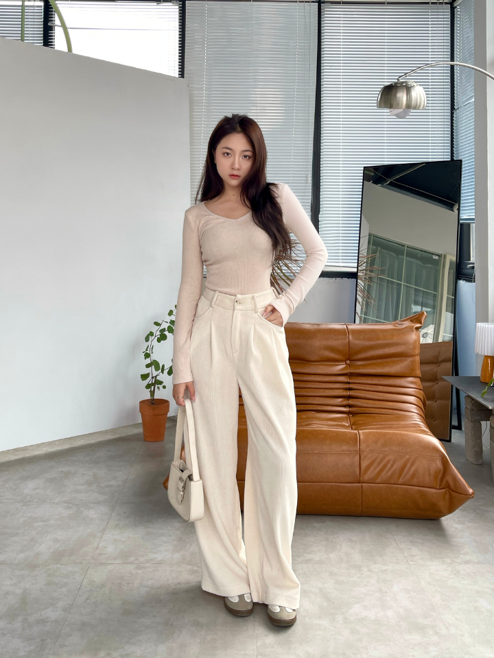 Quần nhung tăm Elactic Pants QD022 ống rộng, dáng suông, trẻ trung thanh lịch - Uni By Heart