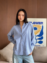 Áo sơ mi nữ Pearl Shirt SMI024 dài tay kẻ sọc, form rộng, màu xanh dương - Uni By Heart